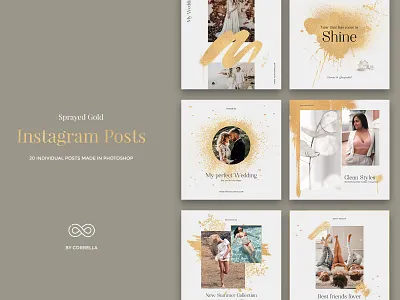 Sprayed Gold - Instagram Posts brushed gold diary fashion gold instagram lifestyle minimal modern paper photoshop psd banner social media social media graphic social media pack spray sprayed sprayed gold