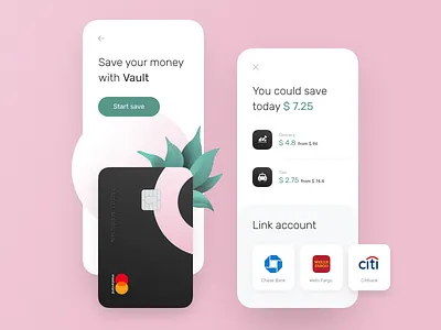 Vault page for banking app balance bank bank account bank app bank card banking cards chart design system finance app fintech mobile payment product design save money statistics style guide ui ux design vault