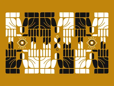 Mustard hands black elements eye fun geometry gestalt hands minimalistic motif pattern retro shaoes white