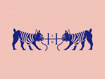 Heckin' Good Bois blue branding cute dog french hand illustration logo monogram pet pink pull rip rope serif stripes terrier tug of war type typography