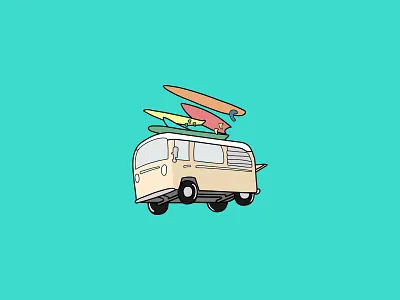 Haole Hawaiian Bus beach flat icon illustration surf art surfing vw bus vw van