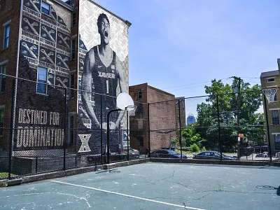 Xavier Athletics Fake Mural Campaign basketball basketball court design digitial campaign enviromental exterior design identity mural photoshop photoshop art public art social campaign social media sports university
