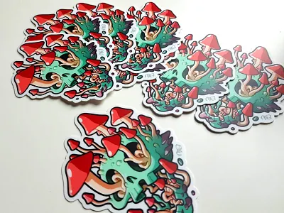 Shrooming Skull Stickers cartoon dead green icon illustration monster mushroom skull sticker sticker design vector