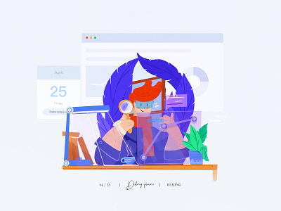 Daily work cartoon illustration data analysis diling yuan ui work scene
