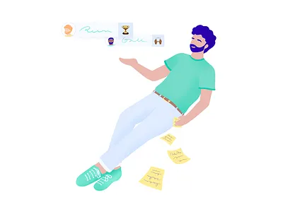 ✔️ Your Achievements - SHIFT achievements ambition branding character coworkers digital feedback float fulfillment goals happy illustration management notes post it procreate storytelling work