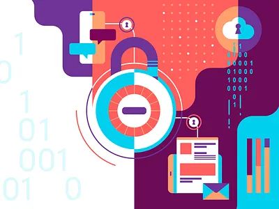 Banner Data Protection banner cloud color data database design geometric illustration padlock security vector