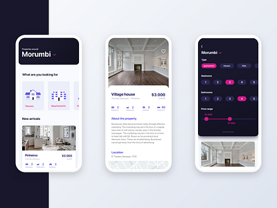 Real Estate app app cards filter houses real state sketch ui