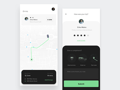 Taxi App - On Trip & Give Rating app cab booking dailyui navigation rating ride route taxi app uber uiux