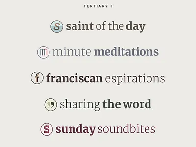 Franciscan Media Tertiary Brand Family Vol. 1 branding catholic christian christianity cincinnati family of brands franciscan franciscan media graphic design identity identity design logo design ministry typography
