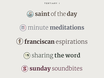 Franciscan Media Tertiary Brand Family Vol. 1 branding catholic christian christianity cincinnati family of brands franciscan franciscan media graphic design identity identity design logo design ministry typography
