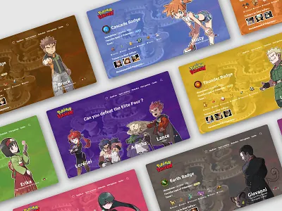 Kanto Gym Leaders - Pokémon Stadium Redesign adobe auto animate colorful gym leader nintendo pokemon redesign stadium transition website xd