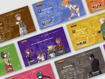 Kanto Gym Leaders - Pokémon Stadium Redesign adobe auto animate colorful gym leader nintendo pokemon redesign stadium transition website xd