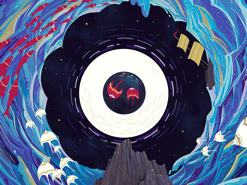 Z E R O 36daysoftype art birds illustration moon space waves zero