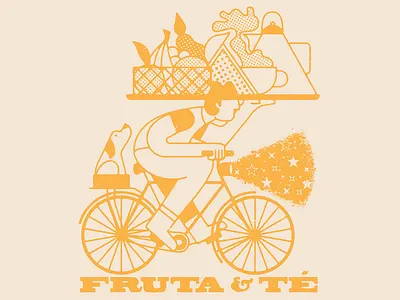 Fruit & Tea bicycle bike dog fruit fruits guadalajara hat line art mexico night ride stars tea yellow