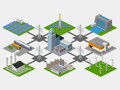 Renewable Energy Diagram 2.5d energy free illustration isometric svg template vector