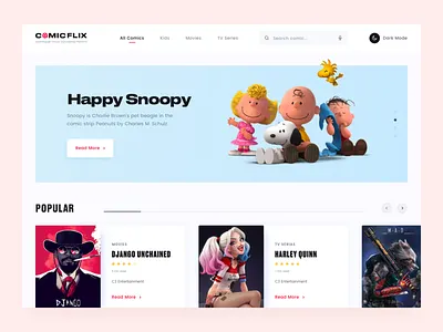 ComicFlix // Main page black lead book cartoon clean comic book comics creativity design desktop homepage layout main minimal movie ui ux web website