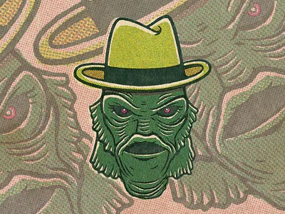 Uncle Gilbert Illustration branding character creature from the black lagoon halftone halftone def halftones illustration logo t shirt design the munsters uncle gilbert vector vintage