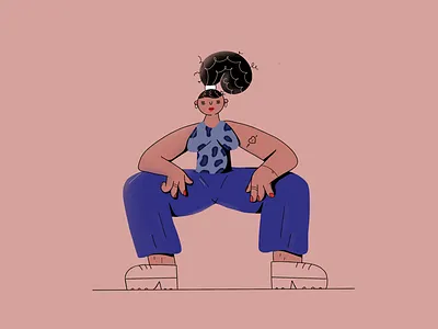 Woman with an attitude blue dancing hip hop outlines pink tattoo woman