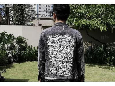 ABSTRACT WAVES DENIM JACKET CUSTOM abstract custom custom design jacket lineart pattern waves