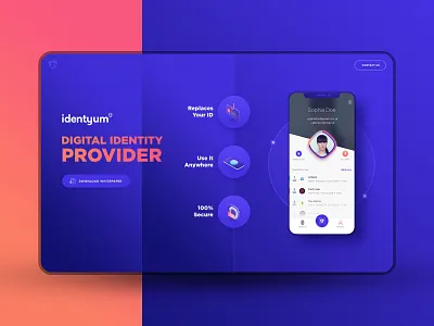 Identyum Landing PAge app blue branding dark header home identyum illustration ios landing mobile orange purple ux web website