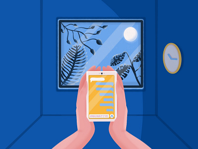 Night waiting blue character colourful hands illustration iphone messages messenger mobile moon night phone plants sad sketchbook sky techno technology text waiting