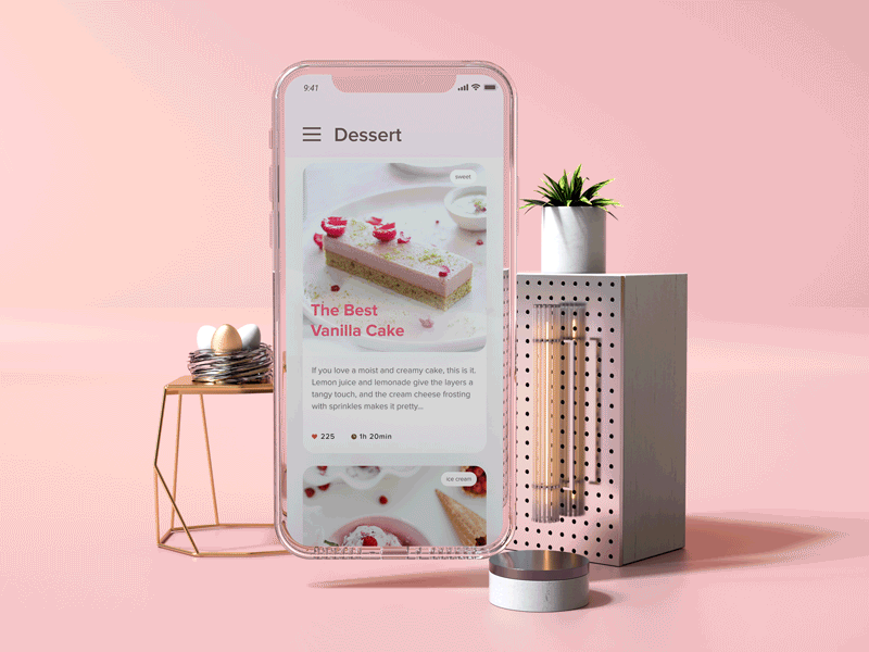 Dessert animation app cake concept app cook dessert eat food ice cream interaction interface ios mobile mobile app motion recipe shot strawberry sweet ui ux