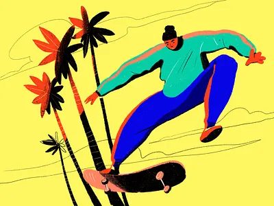 Bright Skateboarder Illustration active life art character creative design design design studio digital art digital illustration digital painting graphic design illustration jump outdoors procreate procreate art skateboarder skateboarding sport summer weekend