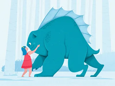Girl And Monster animal beast character child children fairy forest giant girl illustration kid monster outdoor people story tale ui uran web website