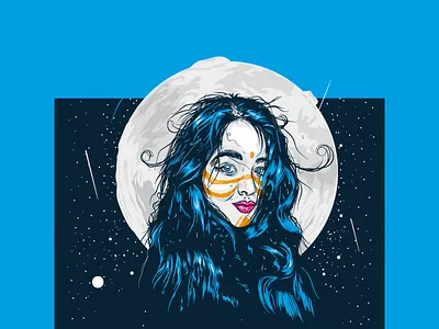 Her 2.0 beauty blue confidence desire digital art gaze grey hair hope illustration illustrator life moon moons night orange stars trible vector wildnight