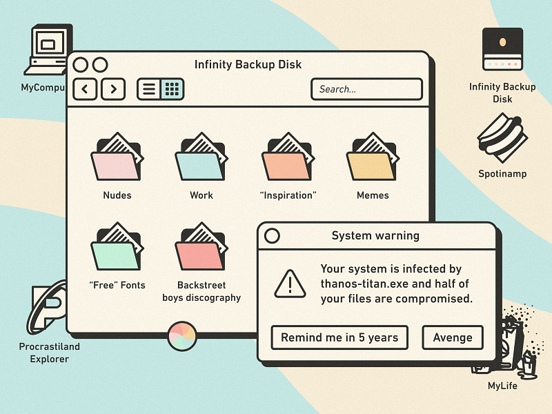 thanos-titan.exe avengers desktop files funny icons illustration infinity war mac marvel retro vintage virus warning windows