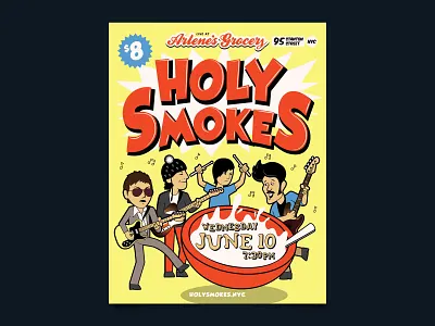 Holy Smokes Gig Poster at Arlene's Grocery cereal gig illustration music poster vector