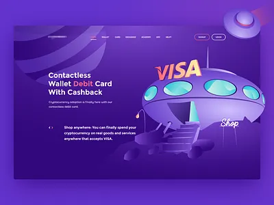 Illustration btc card cashback coin crypto crypto currency design hero banner hero image illustraion landing page payment token transaction ufo ui user inteface visa wallet web