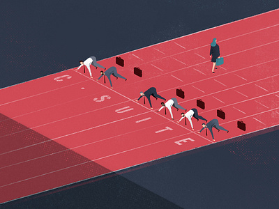 Attracting women to the C-suite characters conceptual illustration editorial illustration figures illustration texture