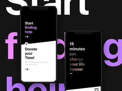 Start finding help app black bold clean design diagonal gold gradient hellohello help interface ios minimal onboarding simple typography ui ux violet