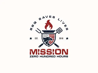 Mission Zero Hundred Hours Logo america american eagle american flag bbq bbq flyer bbq logo bird cook fire logo military logo old patriot patriotic shield strong veteran veterans day vintage logo war