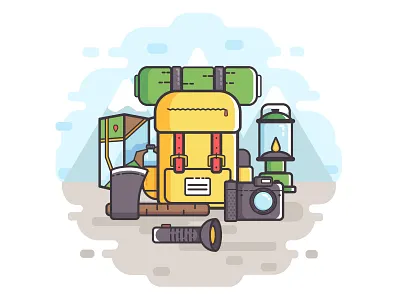 Travel illustration. Camping. active adobe illustrator backpack baggage camera campaign camping illustration line art maps mountain vector