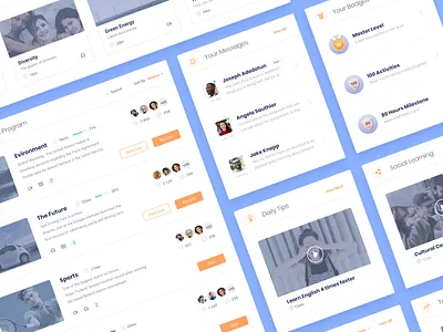 Language Learning Dashboard badges color pallete dashboard interface learning learning app learning management system learning platform message program saas social tips video