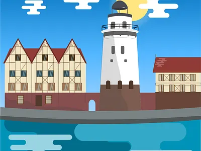 Fish Village in Kaliningrad building city design digital drawing drawing flat icon illustration illustrator rivera vector