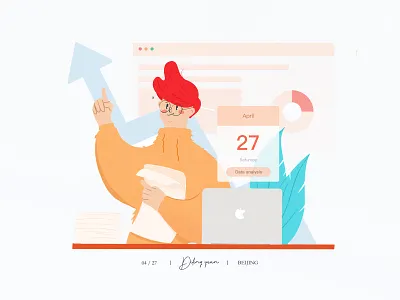Daily work cartoon illustration data analysis ui work scene