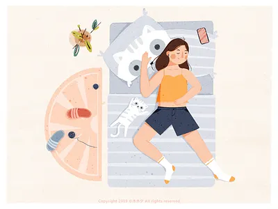 女孩-Girl （6） ball bed blue carpet cat cell phone female girl pink shoes sleeping yellow