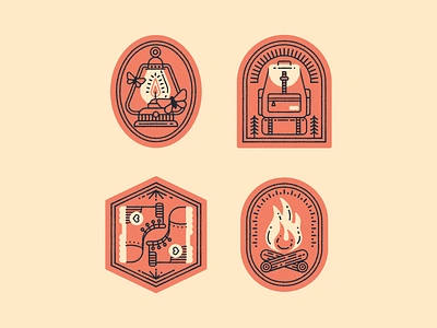 Values Emblems backpack badge campfire emblem flat hiking boots illustration lantern texture values