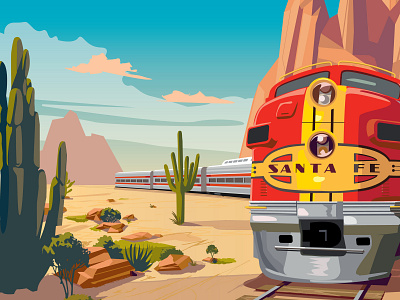 Southwest Chief Retro Train illustration adobe illustrator cactus california desert illustration plateau southwest train train station travel poster