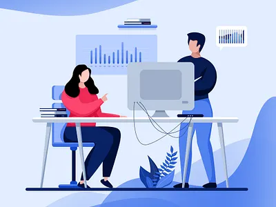 Online meeting character computer data design graphic illustration meeting online website