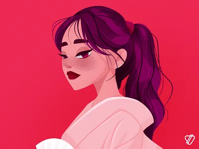 👘 art character cute drawings girl girl character illustration ipadpro japan japanese japanese art kimono procreate red white