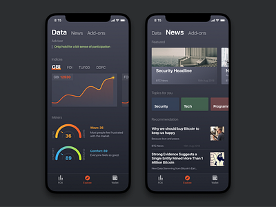 Fox.ONE Wallet Shots 1 bitcoin crypto trading cryptocurrency dark dashboard data analysis