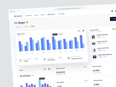 Reportae - Sales Report Dashboard blue business chart clean dashboard data graph navbar order overview product profit report sale sales stat stats web website