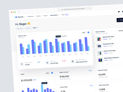 Reportae - Sales Report Dashboard blue business chart clean dashboard data graph navbar order overview product profit report sale sales stat stats web website