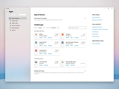 Apps & features (Microsoft Edge style) app desktop fluent design microsoft windows