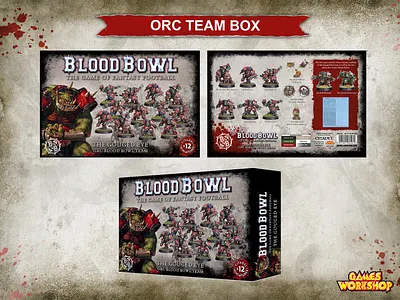 Blood Bowl - Box layout design for Orc Team. bloodbowl games workshop graphic design package design table top games