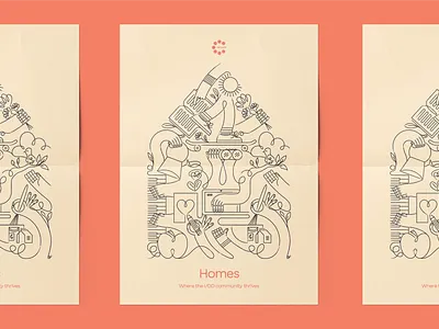 Homes Visual Campaign binoculars community connected fluid healthcare illustration line art